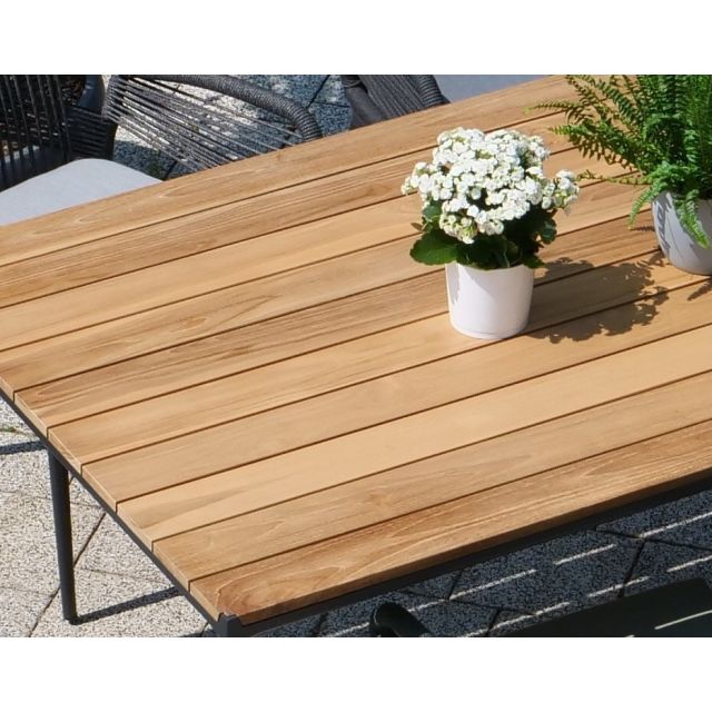 Tisch Napoli Teakholz + 4x Stapelsessel San Remo Anthrazit