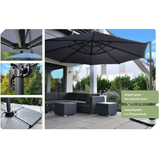 Ampelschirm Monaco Ø 350cm - Bezug grau